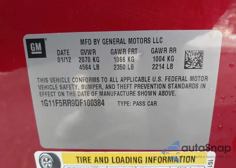 2013 Chevrolet Malibu Eco Premium Audio из США, поврежденный, VIN 1G11F5RR9DF100384